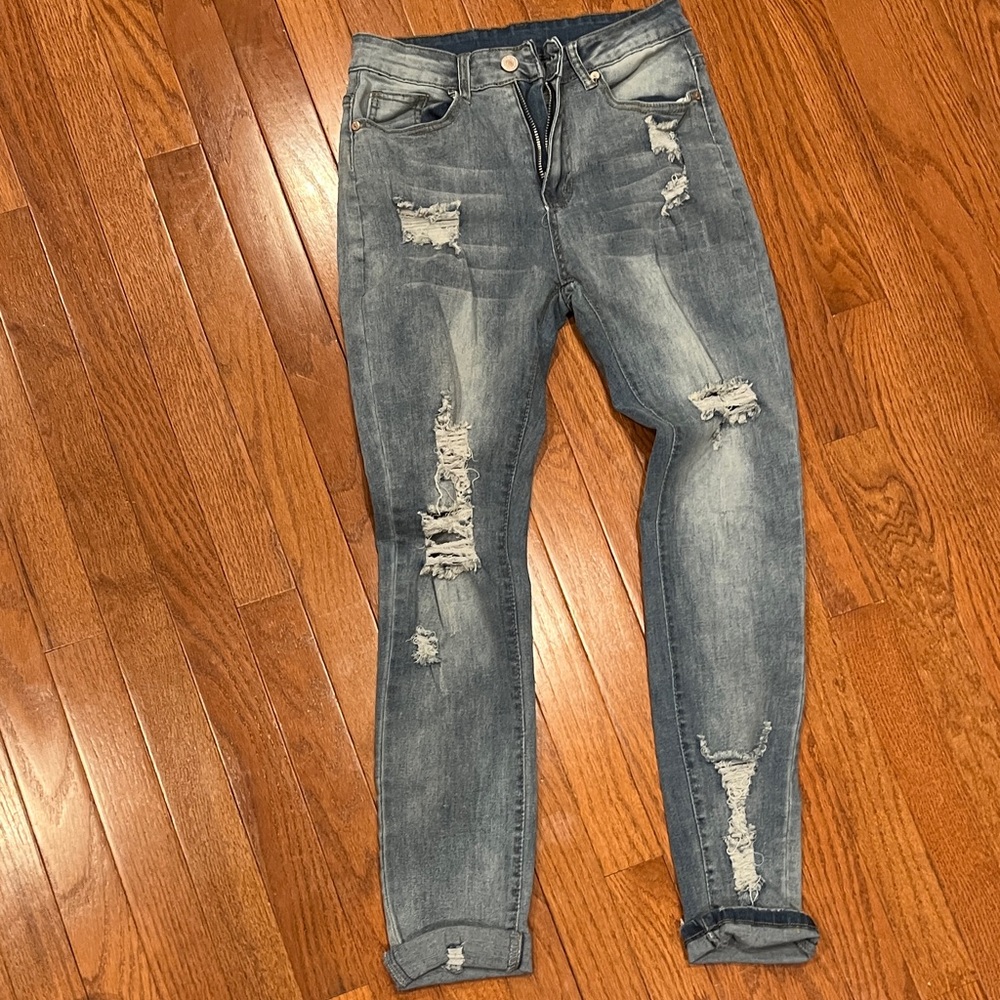 Distressed Blue Jeans